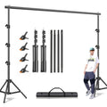 BEIYANG 10x10ft Heavy Duty Backdrop Stand, Adjutable Background Support Kit with 2 Backdrop Support Stands, 4 Crossbars, 4 Clamps, And Carry Bag for Photography Video Stutio, Parties Decoration
