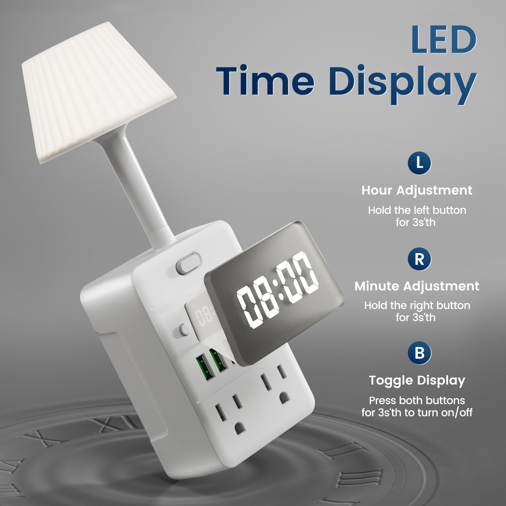 1pc Multi-Outlet Surge Protection Power Strip with Desk Lamp And Clock - 4 AC Outlets with 3 USB-A Ports And 2 USB-C Ports - Power Outlet for Office, Study, Home, And School Use - Power Socket with Overload Protection
