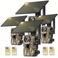 4pcs 4G LTE Cellular Trail Cameras with Ultra-HD Live View, Automatic Night Vision, A Built-in SIM Card, Remote Phone Access, 0.2s Motion Activation, And A Solar Panel for Use In Areas Without WiFi Signals. IP65 Waterproofing Makes Them Ideal for Hunting