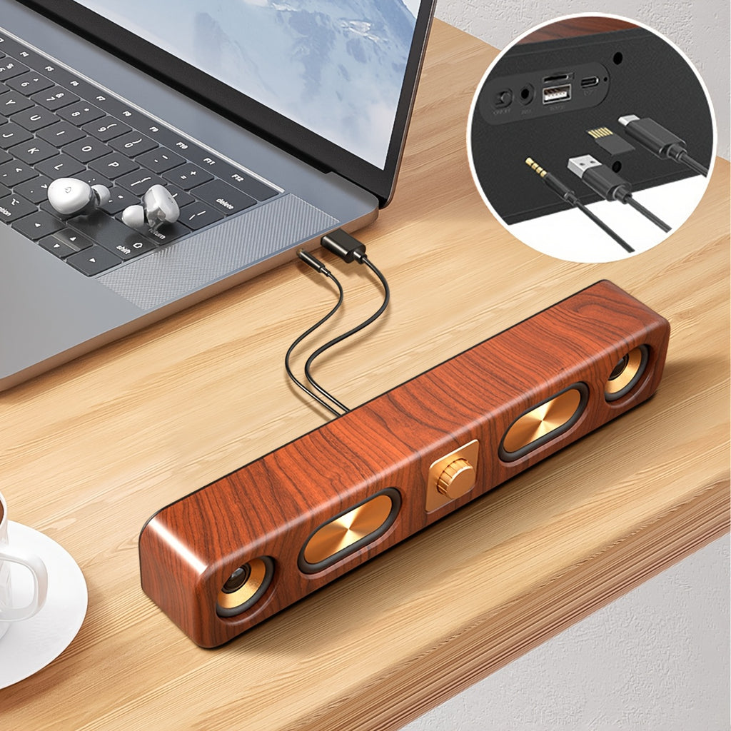 [Vintage|Wireless] Vintage 10W Wireless Bluetooth Sound Bar | Dual 2'' Speakers USB Wired, 3.5mm Aux-in Computer Speakers for Desktop Monitor