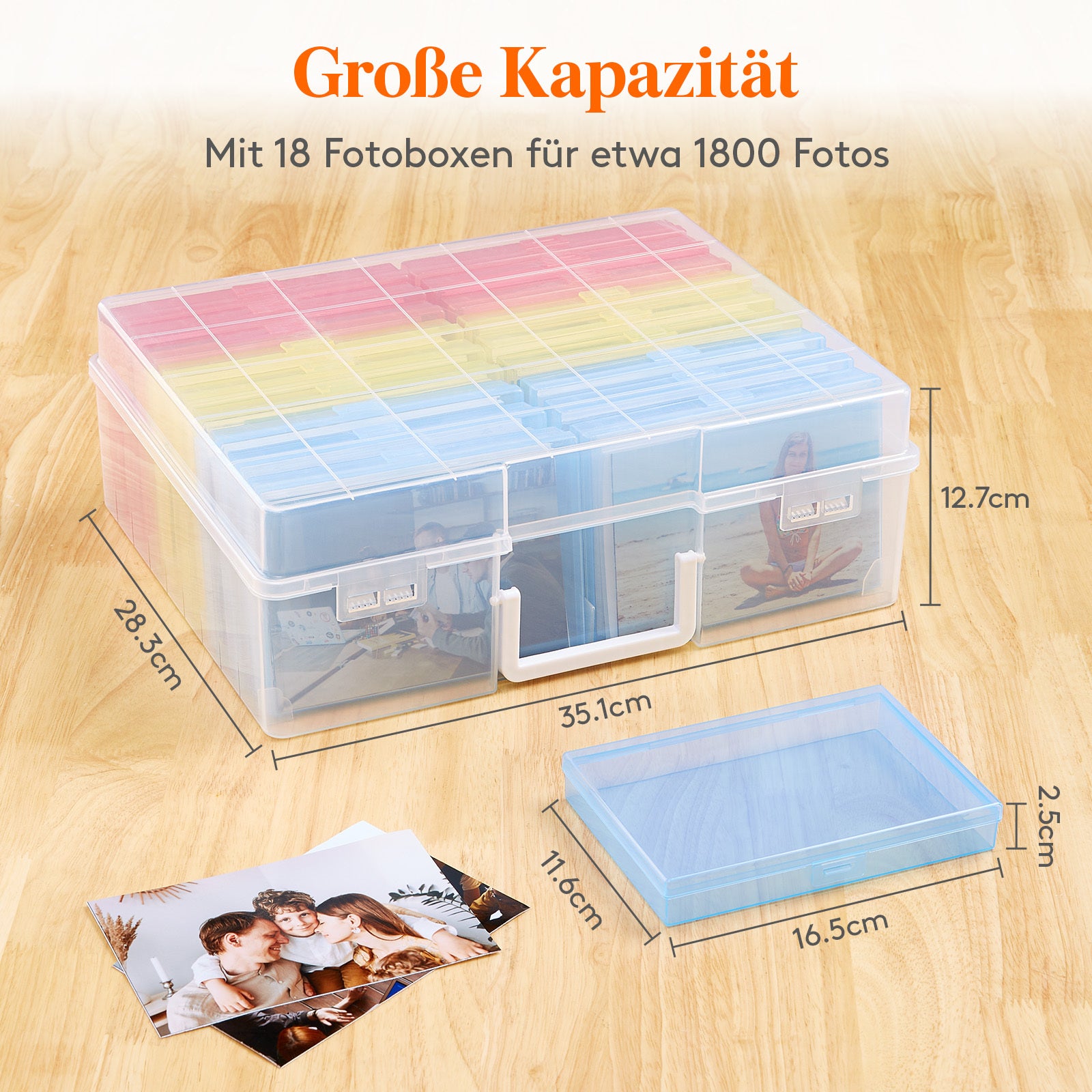 Photo Storage Box 4x6 Photo Case, 14 Inner Photo Keeper, Clear Photo Boxes Storage with 1 Sheet Label Sticker, Plastic Craft Storage Box with lids for Cards Pictures Stamps Office Supplies