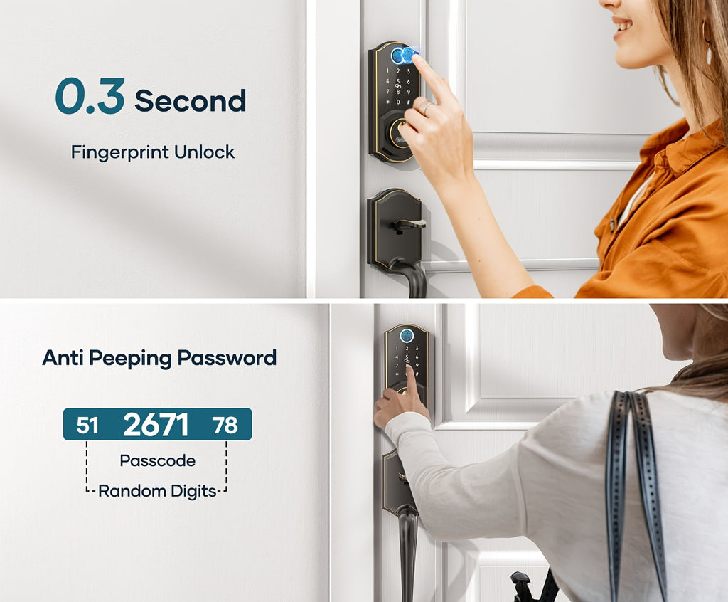 SMONET Smart Front Door Lock Set Keyless Entry Door Lock with Handle Fingerprint Smart Deadbolt Bluetooth Electronic Digital Keypad Lock Phone APP Auto Lock for Home Office Airbnb Hotel