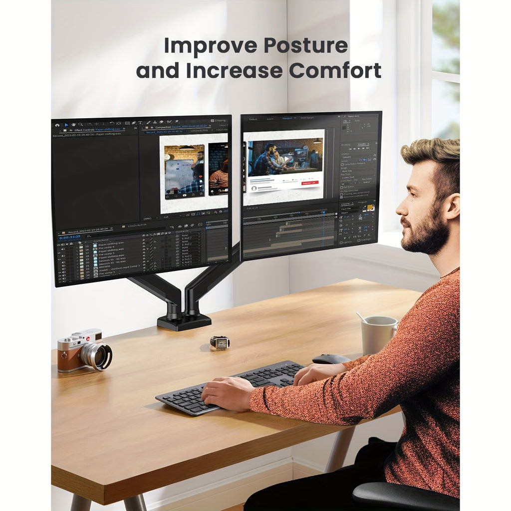 [Dual Monitor Mount] 32 Inches Screen Dual Monitor Mount, Home Kitchen Furniture, Max 22 Lbs Each Arm, Adjustable Dual Monitor Stand, Dual Monitor Arm With 180° Swivel, Tilt, 360° Rotation For Home Office, VESA 75/ 100mm