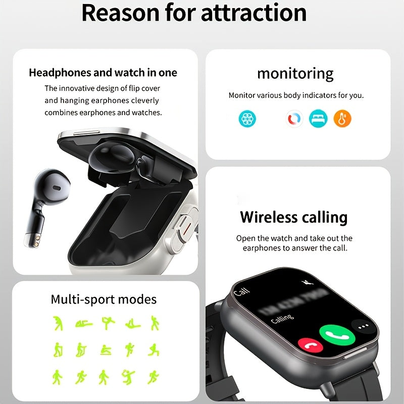 2-In-1 Smartwatch And Wireless Earbuds for Men, Featuring Music Control And Various Sports Modes with Activity Data Insights