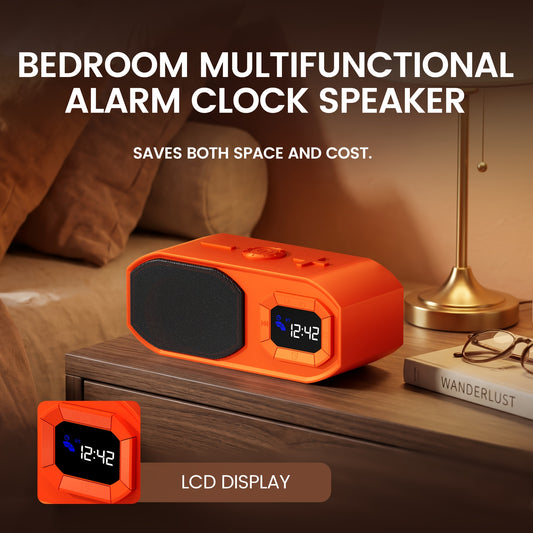 Wireless Speaker with Digital Alarm Clock, Fixed-time Alarm, HD Sound, High - Quality Diaphragm, TWS Pairing, Wireless/USB/TF Card/AUX, Rechargeable Battery, Type-C Charging Cable, Non-slip Pad, Suitable for Home, Bedroom, Dorm, Camping
