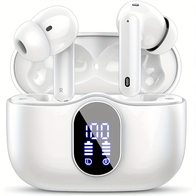 Wireless Earphones, Wireless 5.3 Earphones with Bass Stereo Sound, Earphones with Noise Cancelling Microphone And LED Display Screen, In Ear Earphones, 40 Hours Of Playback Time, Suitable for Laptops, Tablets, Mobile Phones, And Sports Exercise