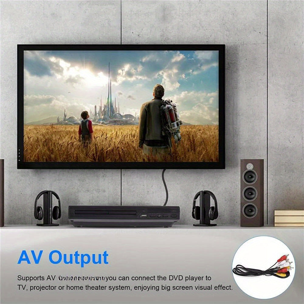 Region-Free 1080P DVD Player for Smart Tvs, Compact Design with USB, RCA Cable, And Remote Control Included