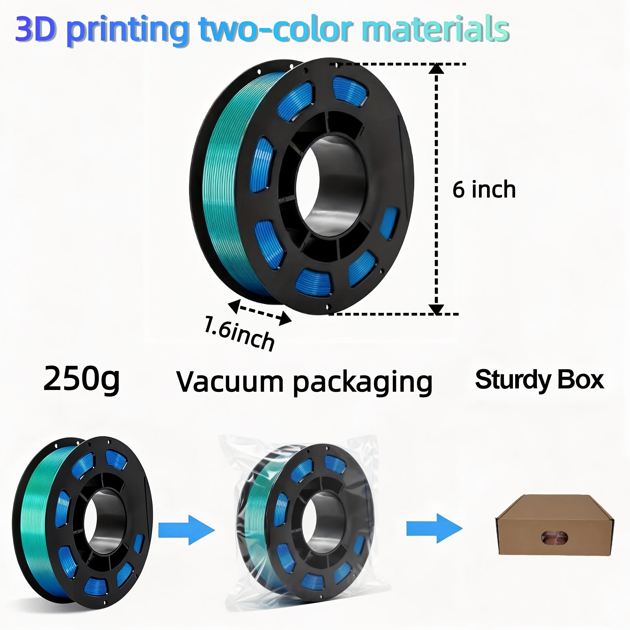 Dual-Color 3D Printing Filament PLA Material, PLA 250G, Diameter 1.75Mm +/- 0.02Mm High Precision, Suitable for Most 3D Printers, Vacuum Packaging, Smooth Printing, Reliable Quality, Suitable for Beginners And Hobbyists