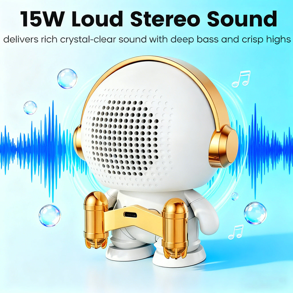 FOUBEAK Cute Astronaut Small Speaker, Small Wireless Portable Speaker with LED Light, Home Party Office Decoration Subwoofer, Portable Speaker, Birthday Gift