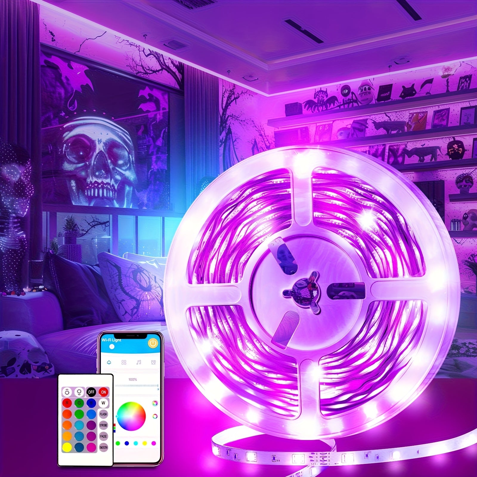 6.56FT 25FT 50FT 52FT 102FT 100FT 130FT 200FT 260FT Led Strip Lights, Led Strip Lights Music Sync Corlor Changing, Led Light Strip With Remote & App Control Rgb Strip, Led Lights For Room Dorm Home Classroom Ceiling Decor, Home Decor, Halloween