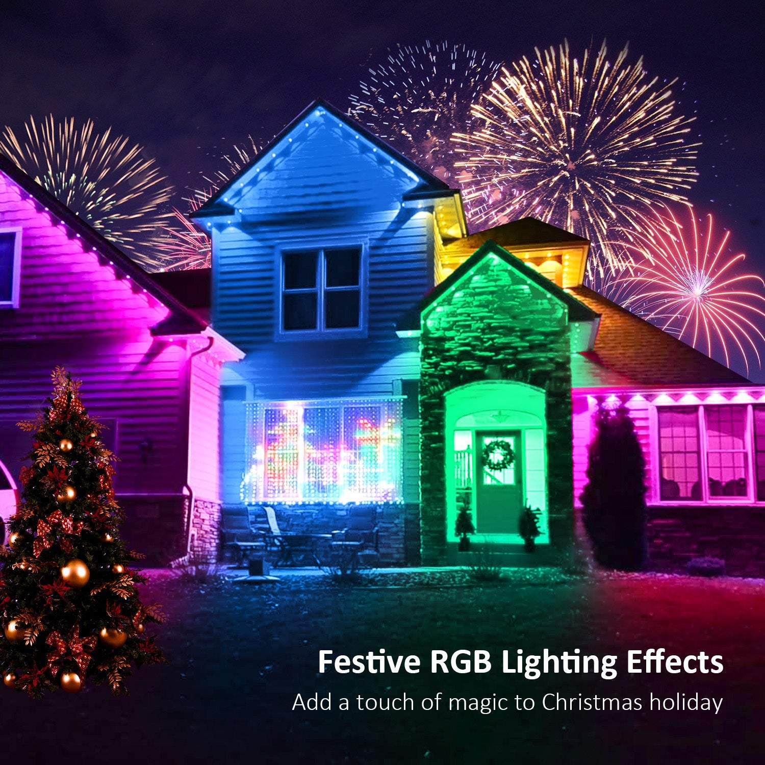 100Ft/200Ft/49Ft/19Ft Permanent Outdoor Lights Eaves Lights Outdoor Permanent Christmas Multicolor Warm White Color Changing Music Sync Timer Dimmable