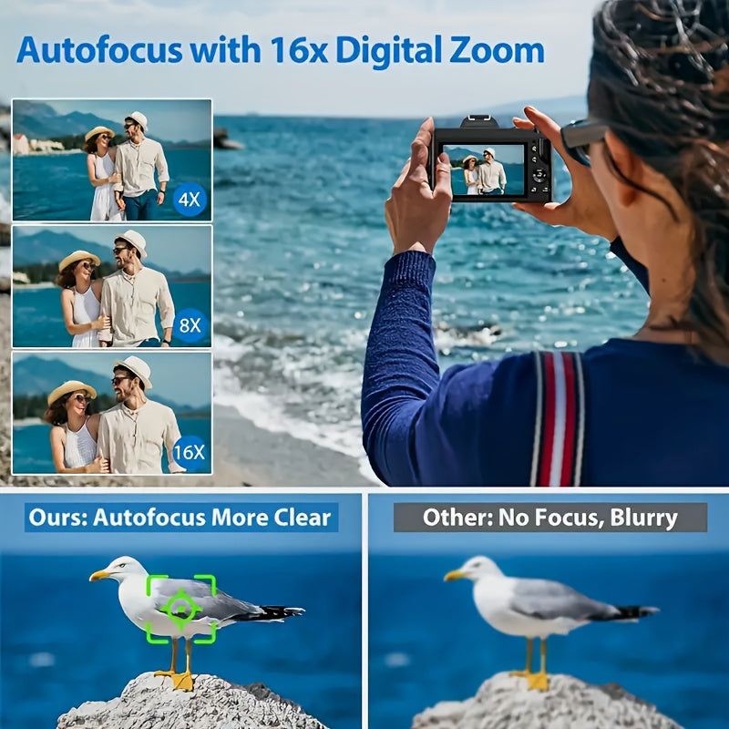 Gift for You! Digital Camera for Photography with 2.4 Inch LCD Screen, 16X Digital Zoom, 1080P Mini Vlog Camera with 9.88mm Wide-Angle Lens, Cool Stuff & Travel Essentials, Easy to Operate, Ideal Gift for Men Women