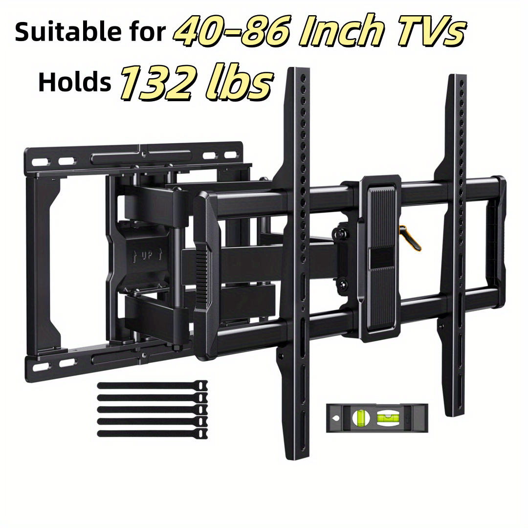 Full Motion TV Wall Mount Holds 132 Lbs, Fits 40-86" TV, Full Motion TV Wall Mount, Pre-Assembled TV, Holds 110-132 Lbs, Pre-Assembled TV Mount, Tool-Free Tilt, Rotate, Extend, Up to VESA 600 X 400mm, 12"/ 16"/ 18"/ 24" Wood Studs