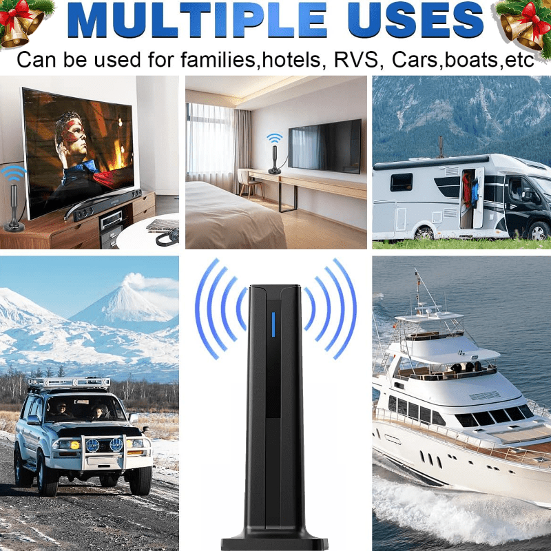Indoor Digital Smart TV Antenna Magnetic Base, Portable HD Antenna Amplifier Local Channel Signal Booster, Supports 4K 1080P VHF UHF for All Tvs
