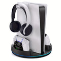 For PS5 Slim for PS5 Pro for PS5 Stand Console, Fast Charging Station Compatible with for PS5 Controllers with Adjustable RGB Light, Charging Station for All for PS5 Console