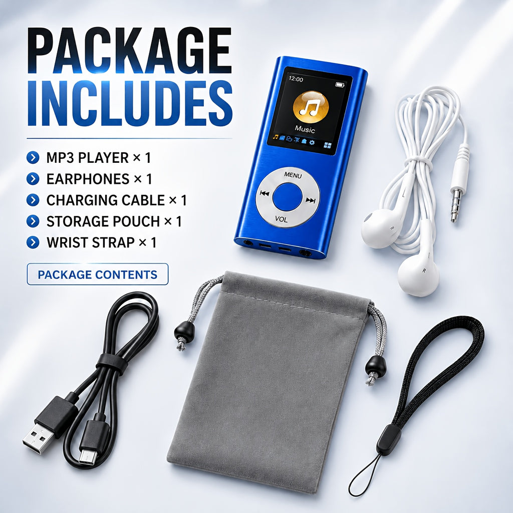 Portable MP3 Player, Stylish Slim 1.8 Inch LCD Music Audio Player with Earphone And Charging Cable, Aluminum Alloy Body, 200mAh Rechargeable Lithium Battery, Supports MP3 WMA FLAC APE, TF Micro SD Card Playback Up to 64GB Card Not Included