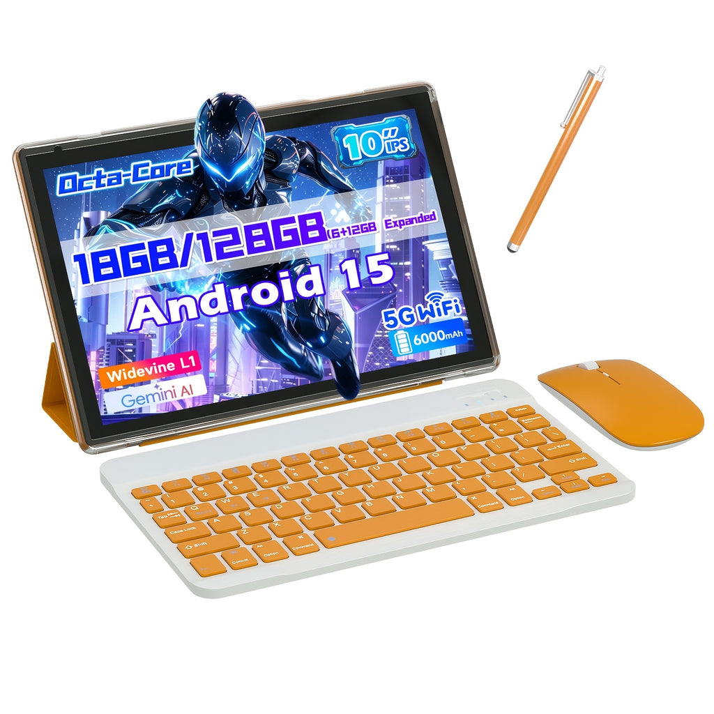 [Android 15 Tablet] Android 15 Tablet 10 Inch Tablet 12GB+6GB RAM + 128GB ROM + 1TB Expanded, RK3562 Quad-Core, 2.4G/5G WiFi Tablet, IPS Touch Screen Tablets, Tablet, Pad