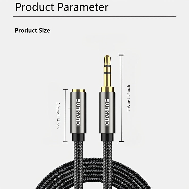 SUNKANDI 3.5Mm TRRS Headphone Extension Cable with Mic, Male to Female Stereo Audio Cable, Round Shape, Cat 5E, Floppy Connector, for Smartphones, Pcs, Tvs, Headphones, PS4, Car Audio, Speakers