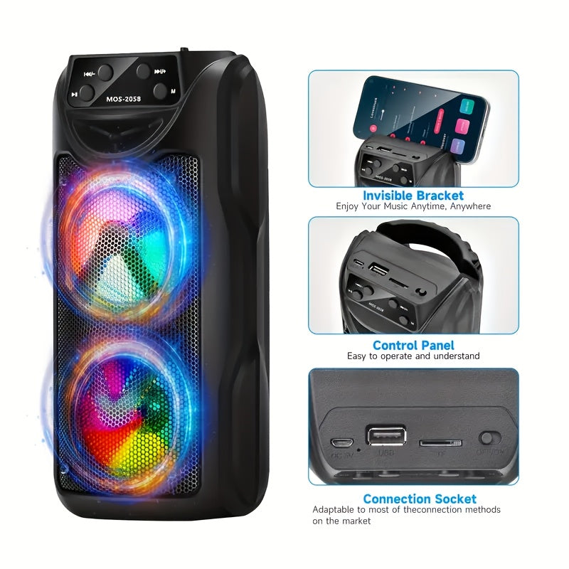 MOS-2058 Wireless Portable Speaker Outdoor Speaker with LED Ambient Lighting Stereo Dual Speaker System Ideal for Bedrooms/Living Rooms/Parties/Outdoor Camping