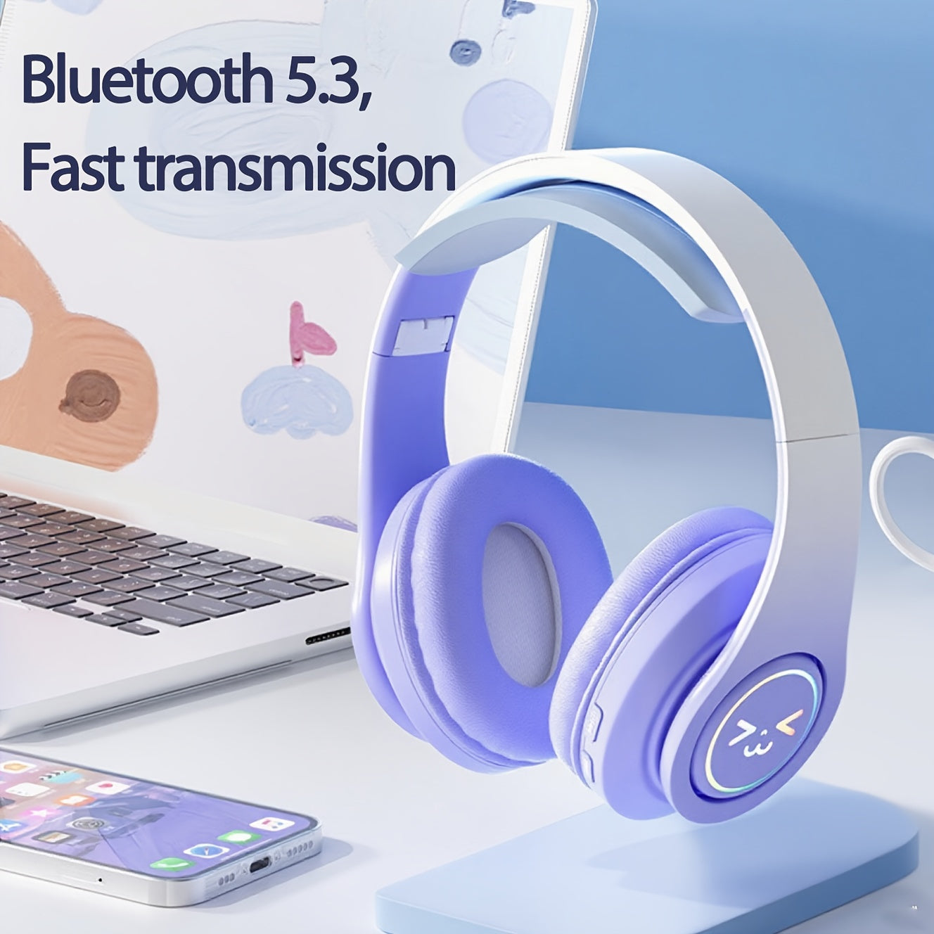 Wireless 5.3 ANC Noise Cancelling Headphones - Foldable Lightweight Over-Ear with Mic, Powerful Bass Stereo - Ideal for Home/ Office & Christmas/ Birthday Gifts