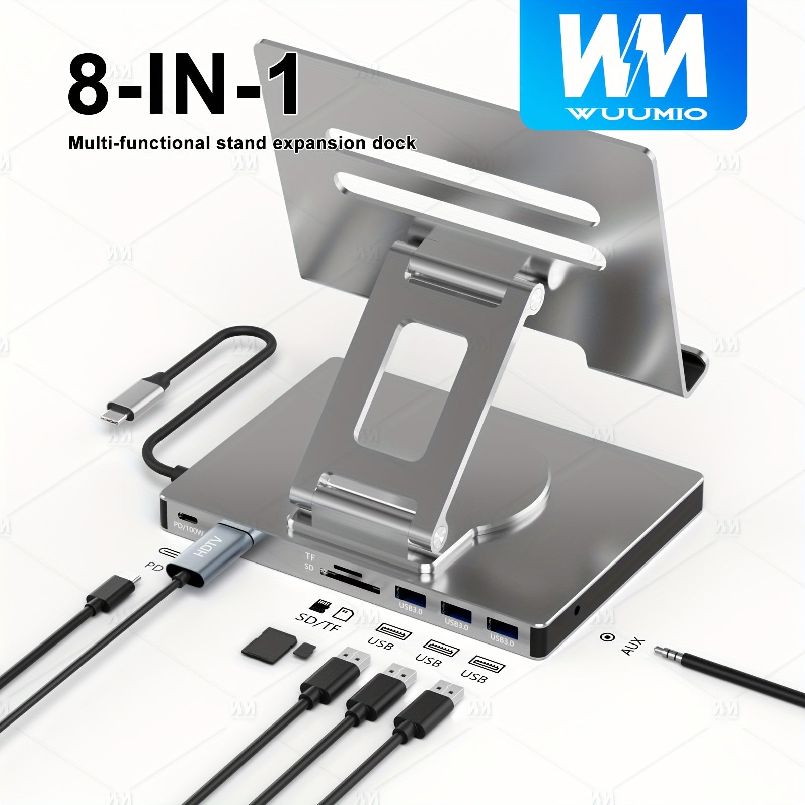 iPad & Phone Rotating Stand Docking Station | 4K 60Hz, Gigabit Ethernet, USB Hub | Multi-Screen Office for iPad Pro/Phone