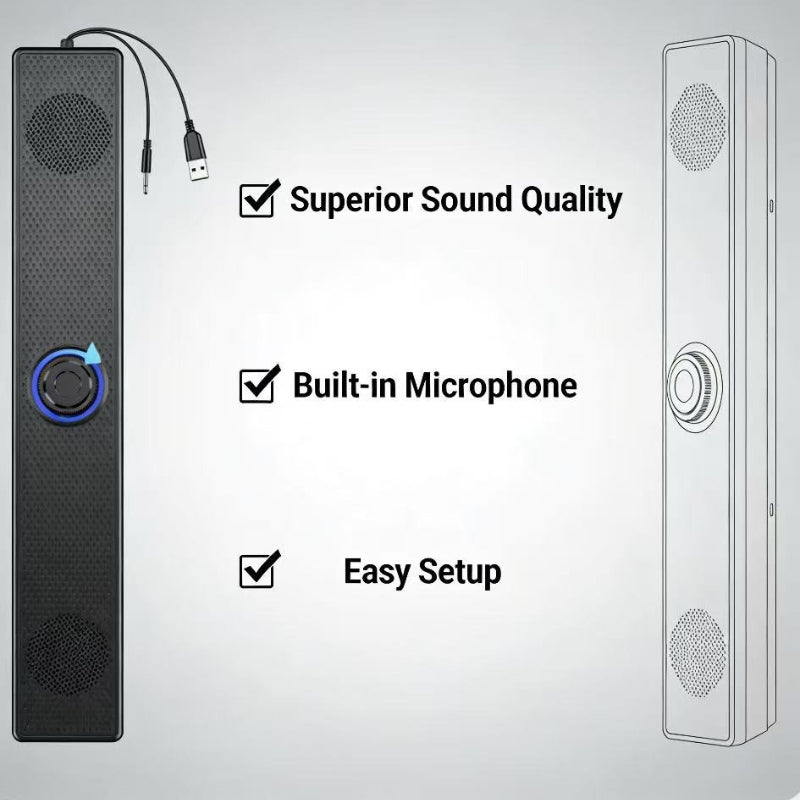 PC Wired Soundbar Speaker, USB Wired Computer Soundbar, Stereo Surround Sound Bar Speaker with Knob Volume Control, No Wireless And Battery, for PC Desktop Laptop Monitor
