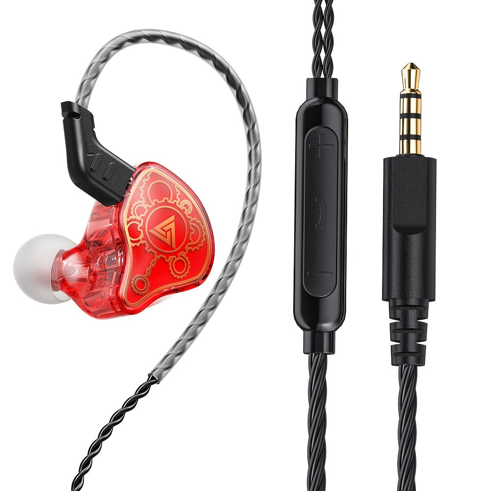 QKZ Hi7T Transparent Dynamic Resin Headphones DJ Monitor Earbuds - 3.5mm Wired In-Ear Monitoring Earphones with Mic Volume Adjustable Hi-Fi Stereo Heavy Bass Headset for Sports/Gaming/Gym