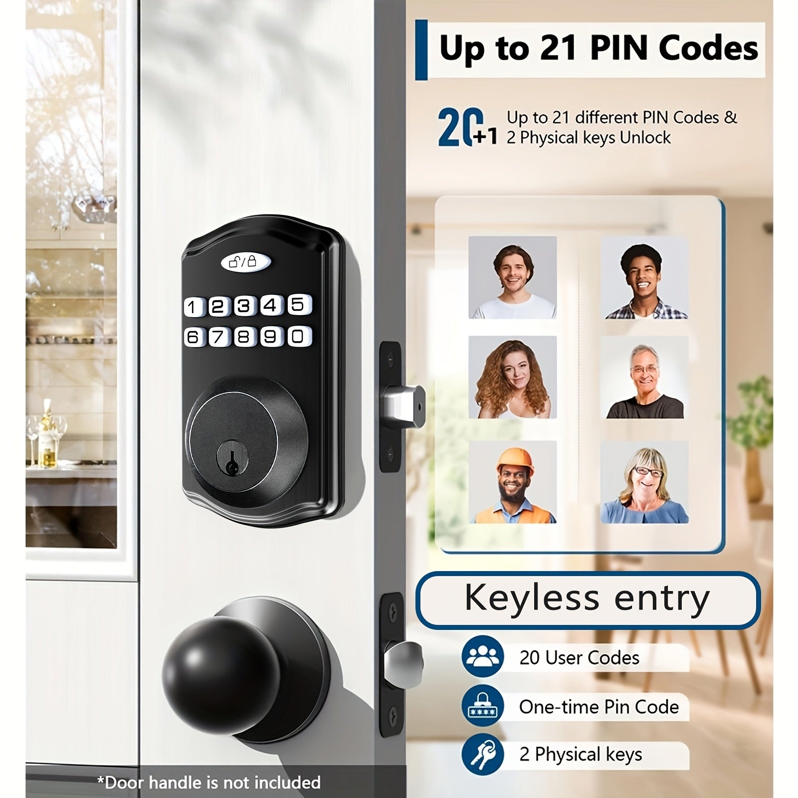 Smart Door Lock with Fingerprint & Keypad, Keyless Entry Door Lock with Bluetooth App Control, Tuya Smart Lock, Digital Electronic Front Door Lock, Auto Lock, Vacation Mode, Hidden Key Backup, Door Lock with Handle, Father's Day Gift for Dad