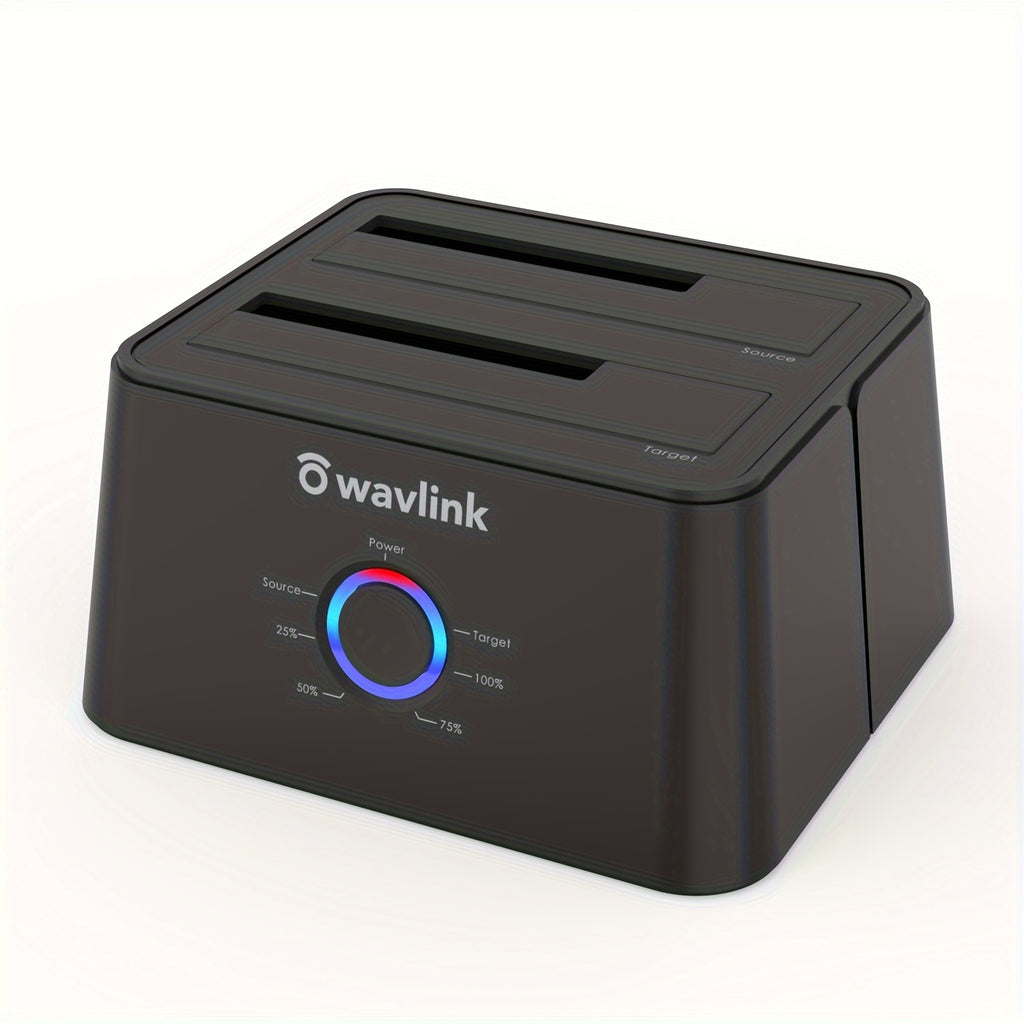 Wavlink Dual Bay Hard Drive Docking Station, USB 3.0 to SATA I/II/III Tool-Free External Hard Drive Lay-Flat Dock for 2.5/3.5-Inch HDD/SSD with Hard Drive Duplicator/Offline Cloning Function/1 USB A to USB C Converter