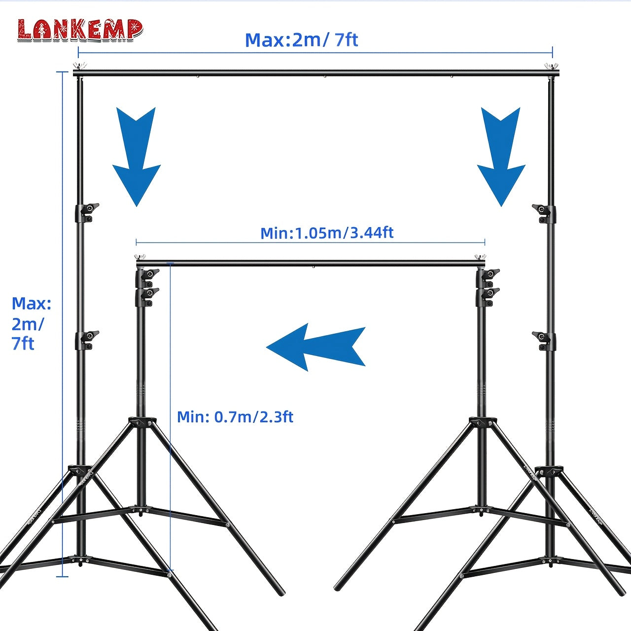 LANKEMP 7x7ft Background Stand for Photoshoot, Adjustable Backdrops Stand for Parties, Photography, Photo Booth, Projector Screen, Movie Screen, Portraits, StreamingPhotobooth Props