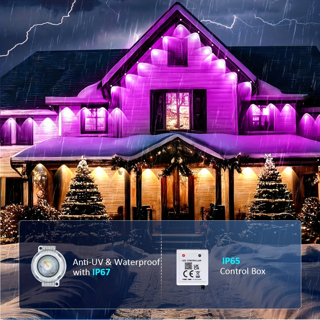 50ft/100ft/200ft/300ft/500ft Permanent Outdoor Light, Smart RGB Eave Light, with APP/remote Control, High Quality, Music Synchronization And Timing Function, for Partys, New Year, Christmas And All Holiday Decor