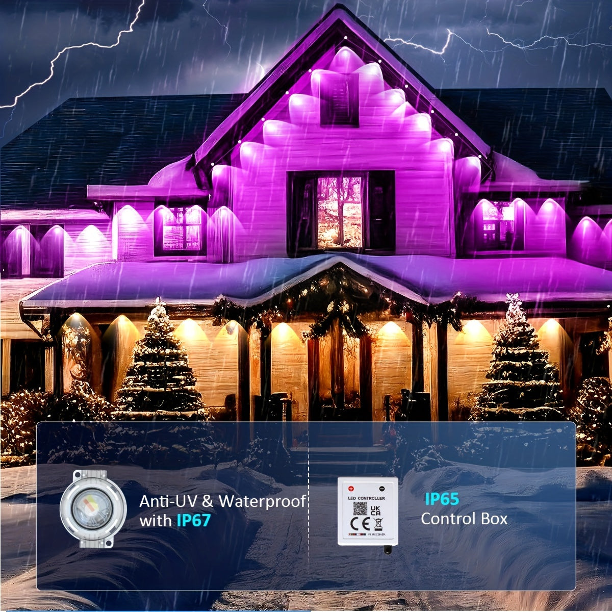 50ft/100ft/200ft/300ft/500ft Permanent Outdoor Light, Smart RGB Eave Light, with APP/remote Control, High Quality, Music Synchronization And Timing Function, for Partys, New Year, Christmas And All Holiday Decor