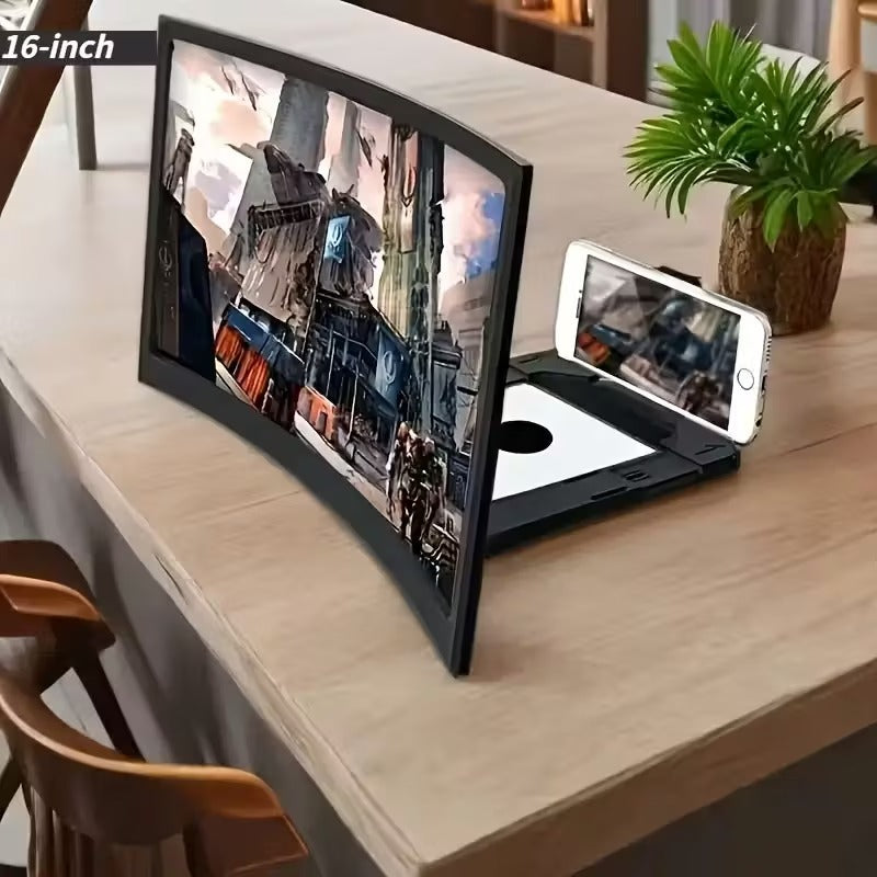 [HD Curved Magnifier] 16-Inch HD Curved Phone Magnifier Featuring a Foldable Stand, a Contrast Ratio of 3000:1, And a Wide Viewing Angle of 1080 Degrees. It Is Ergonomically Designed for Watching Movies, Gaming, And Video Calls
