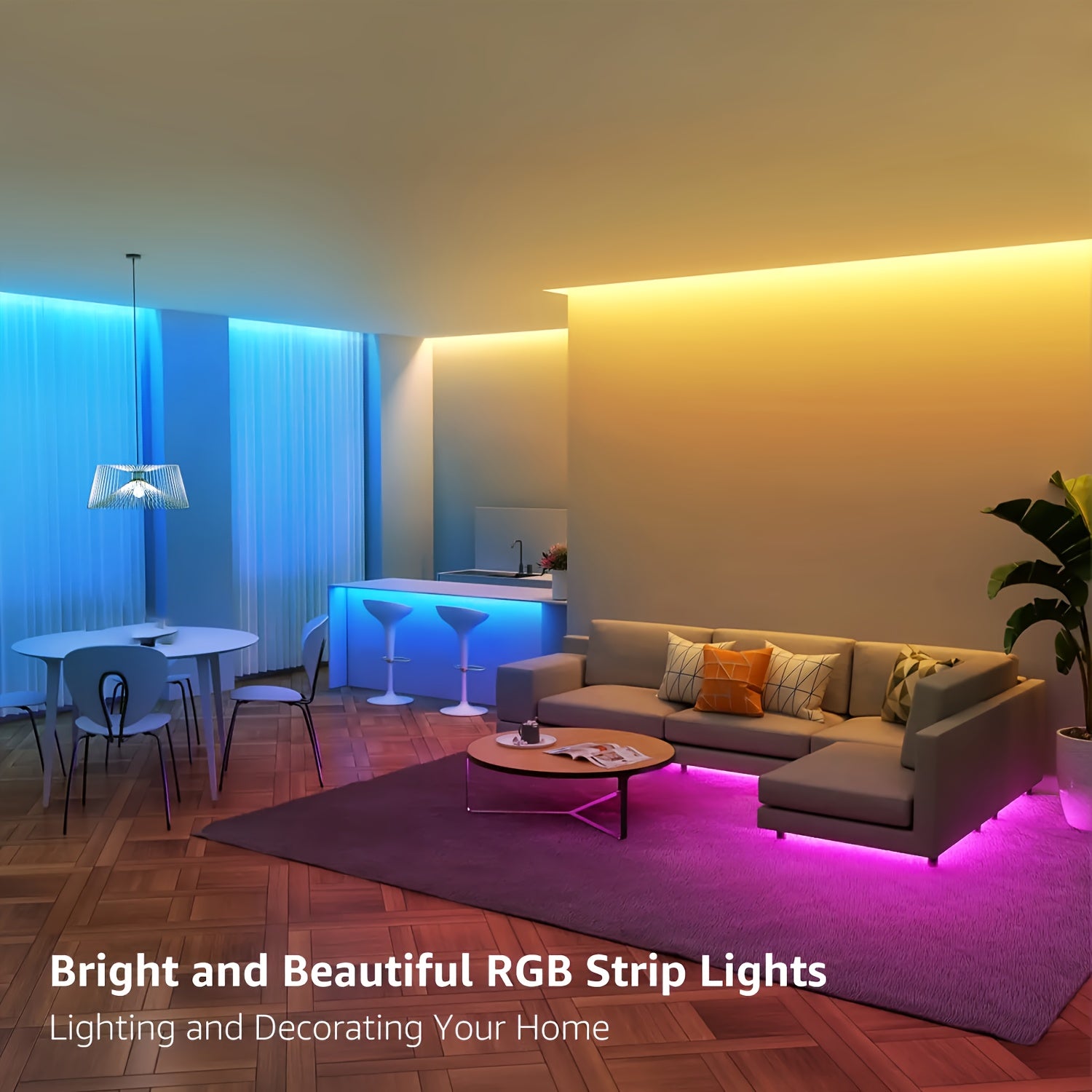 Smart RGB Strip Light, LED Bedroom Lighting, Remote Control, Stepless Dimming, Flashing, Jumping And DLY, for Indoor TV Backlight, Living Room, Stairs, Halloween, Christmas Party And Wedding Decor
