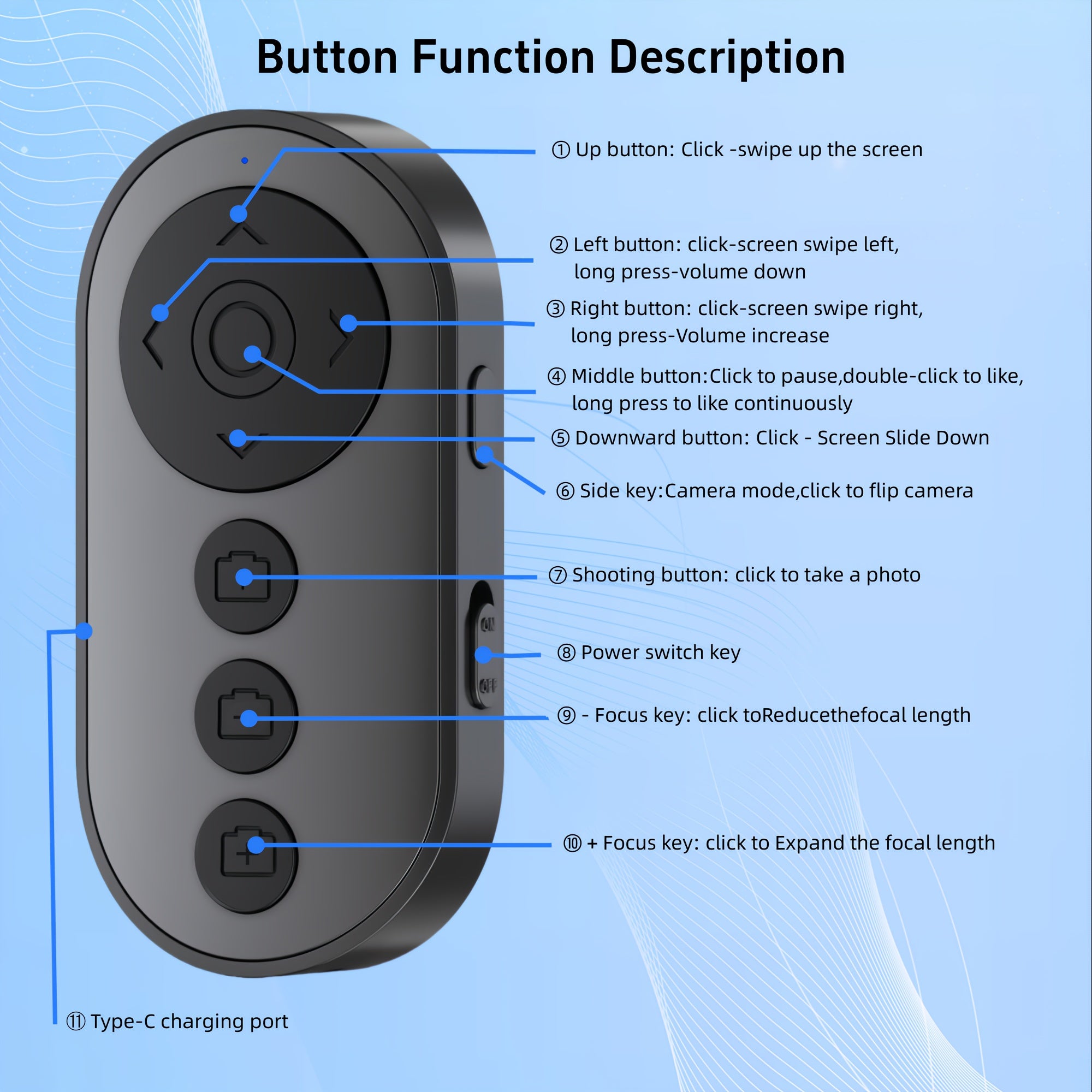 Scrolling Remote Control for TikTok, Kindle App Page Turner for Reading, Front/Rear Camera Shutter Remote for Phone Video Recording, Bluetooth Clicker for iPhone, Android, IOS, iPad