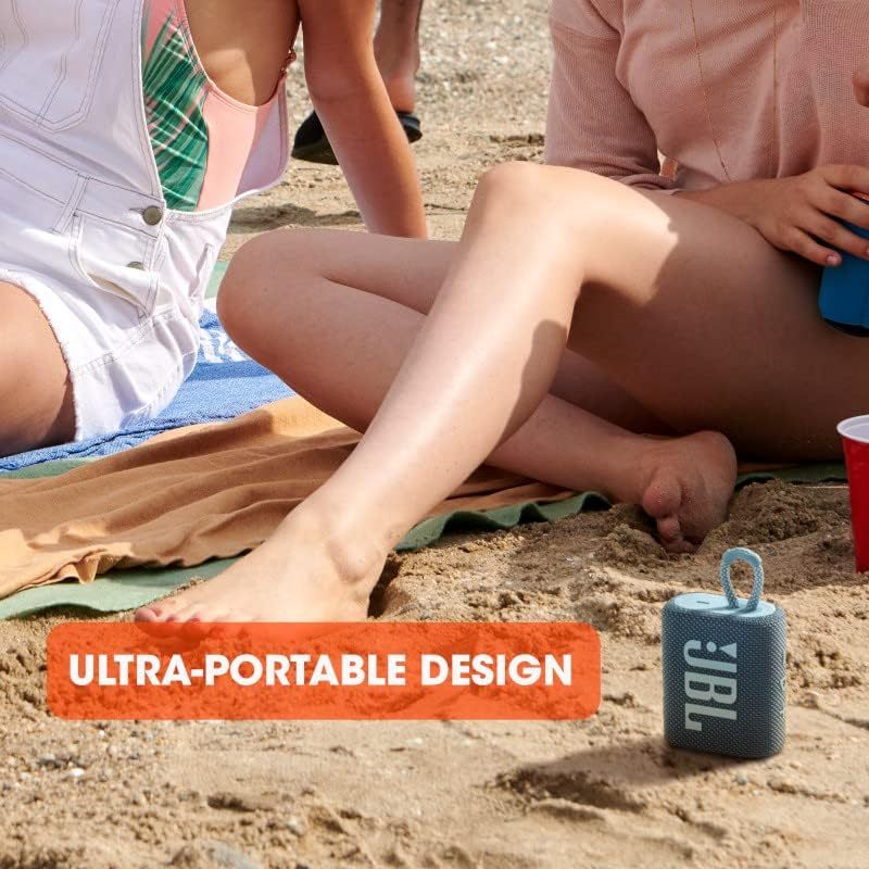 JBL Go 3 Portable Mini Bluetooth Speaker – Big Audio & Punchy Bass in a Pocket-Size Design, IP67 Waterproof & Dustproof for Shower/Beach/Pool, Up to 5 Hours Playtime per Charge, Rugged Fabric & Durable Housing, Integrated Carry Loop, USB-C Fast Recharge,