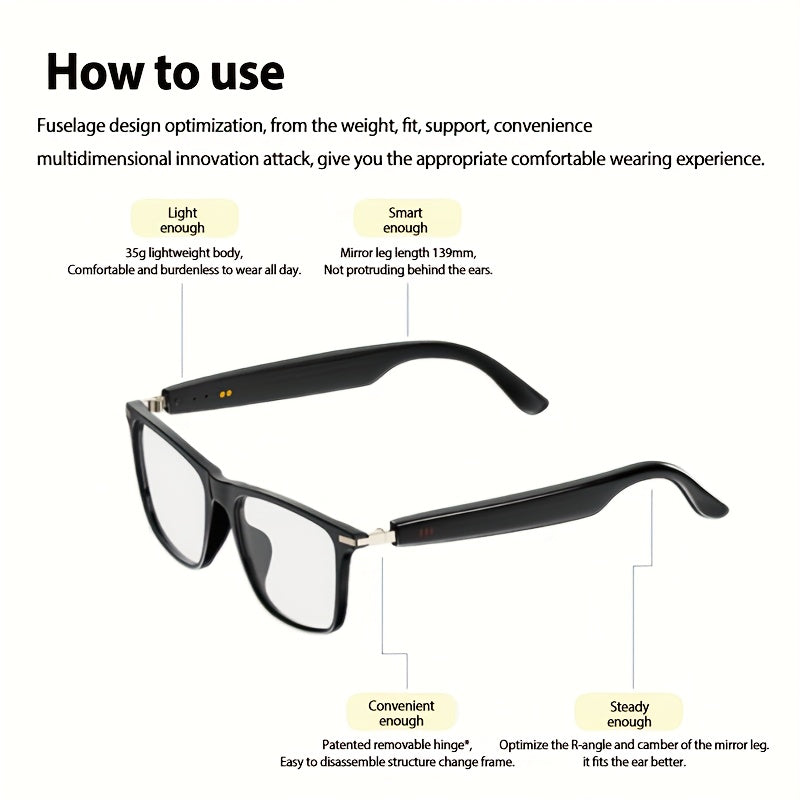 Smart Wireless 5.3 Multi-Functional Glasses, Wireless Call, Play Music, Outdoor Sports, Headphone Rechargeable, HIFI Sound Quality, Long Life, Black Technology, Anti-Blue Light, Anti-Ultraviolet Lens, Unisex, Birthday/Christmas Gift, Halloween Gift