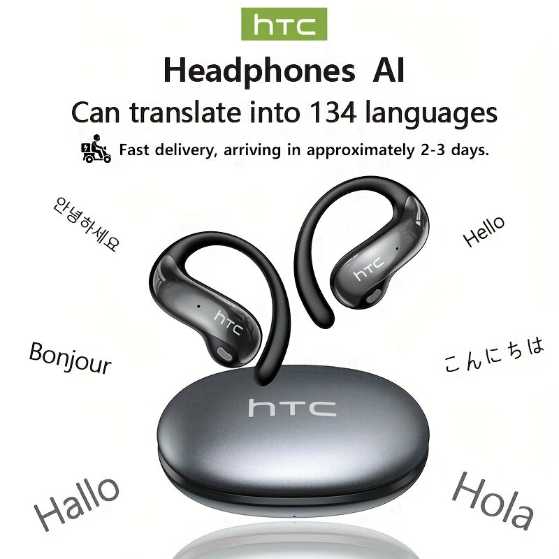The HTC NE19 New AI Translation Earbuds (TWS) Support 134 Languages, Are Wireless Open-ear, Bluetooth 5.4 HiFi Audio, And Offer Long Battery Life, Making Them Suitable for Sports And Casual Attire. These Hands-free Wireless Earbuds Are Perfect