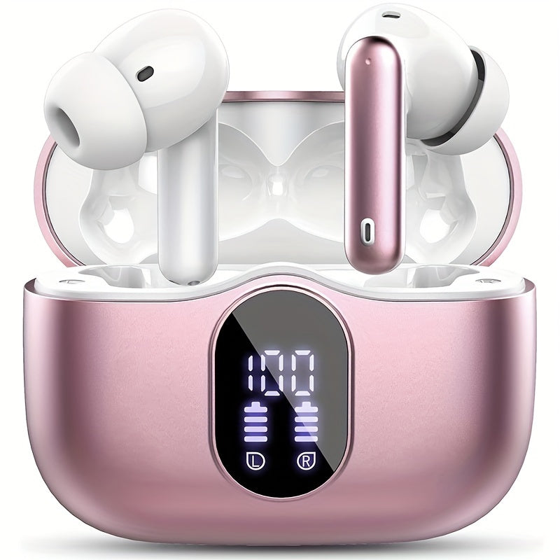 Wireless Earphones, Wireless 5.3 Earphones with Bass Stereo Sound, Earphones with Noise Cancelling Microphone And LED Display Screen, In Ear Earphones, 40 Hours Of Playback Time, Suitable for Laptops, Tablets, Mobile Phones, And Sports Exercise