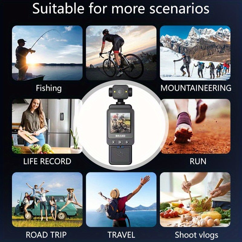 Compact 10180P Action Camera, Lightweight 150g VLOG Camera with 360-degree Rotating Lens, Wearable Pocket Camera for Vlogging and Action Photography, Compact Wearable Security Device, Rechargeable Camera