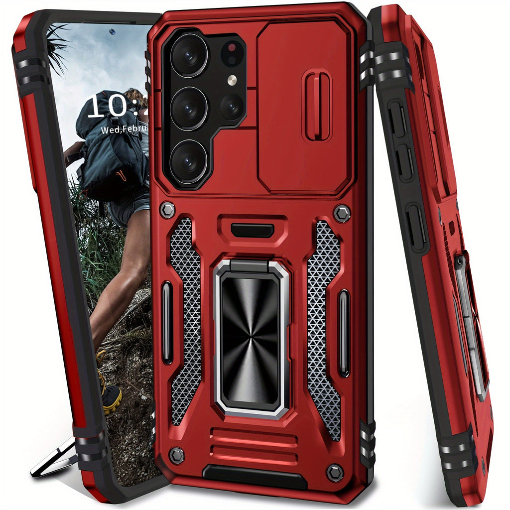 [Shockproof Magnetic Case] Phone Case - Suitable for Samsung Galaxy S24FE S23FE S22 S21FE Ultra A55 A54 A35 A34 A25 A24 A16 A15 A14 A06 A05 A05S 5G Series Heavy Duty Shockproof Magnetic 360° Rotating Ring Bracket Phone Case with Lens Sliding Window Protec