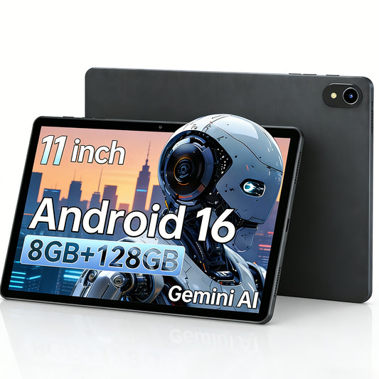 [Android 16/13, WiFi 6] 11-Inch Business Tablet, (4+4)GB RAM+128GB ROM, Gemini AI, (4+4)GB RAM+64GB ROM, Expandable to 1TB, Android 16/13, Dual Cameras, Long-Lasting 7000mAh Battery, WiFi 6, Perfect for Work And Study