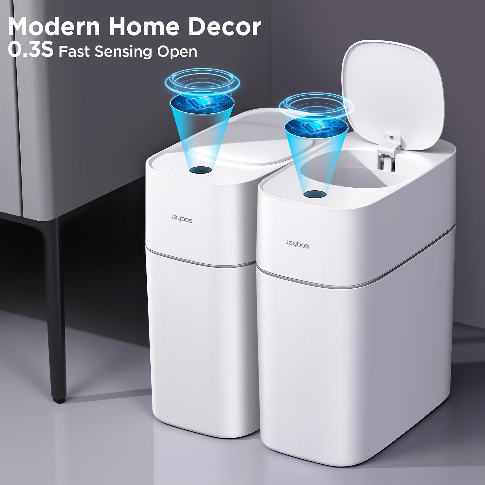 Automatic Smart Trash Can For Bathroom, 3.8Gal/14L Touchless Motion Sensor Garbage Bin, Upgraded 2 Gen Fan Auto Expand Garbage Bags, Slim Design For Narrow Space, With Small Lid Smart Waste Bin Perfect For Kitchen, Office, Bedroom, Toilet, RV
