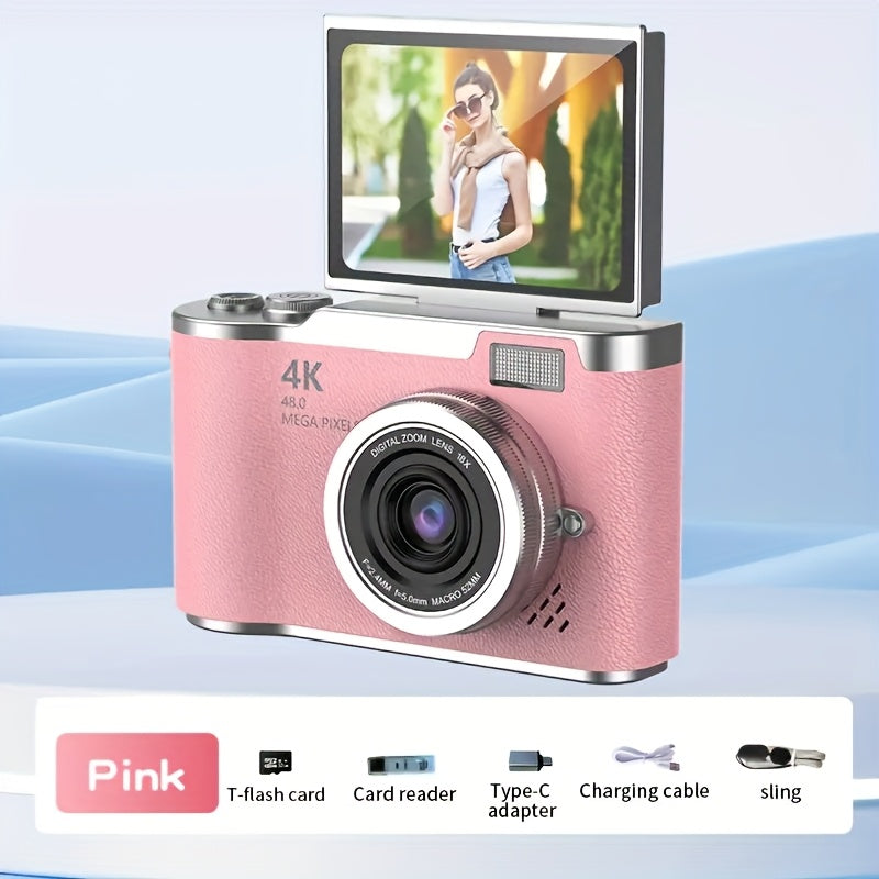 4K HD Digital Camera, 2.4 Inch Flip Screen, Professional Photography And Video Recording Tool, Ideal for Beginners Vlog, Perfect Gift for Thanksgiving And Christmasexcluding TF Card)