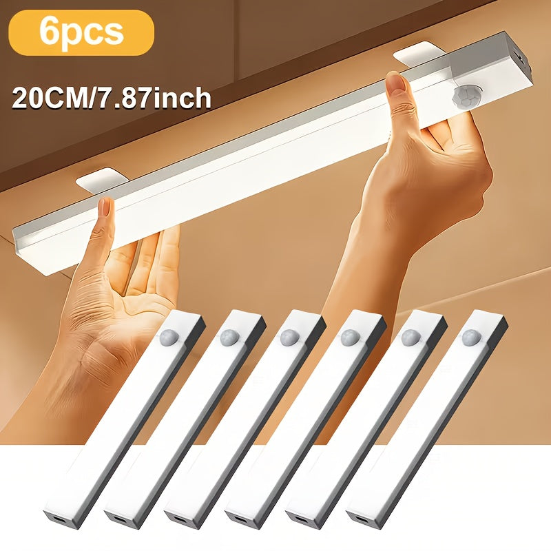 [Intelligent LED Motion Sensors] 3/6/12Pcs Intelligent LED Motion Sensors - Dimmable Cabinet Lights, USB Charging, 3 Adjustable Modes, Intelligent Night Lights, Suitable for Bedrooms, Stairs, Kitchens, Piano Rooms, And Dance Studios