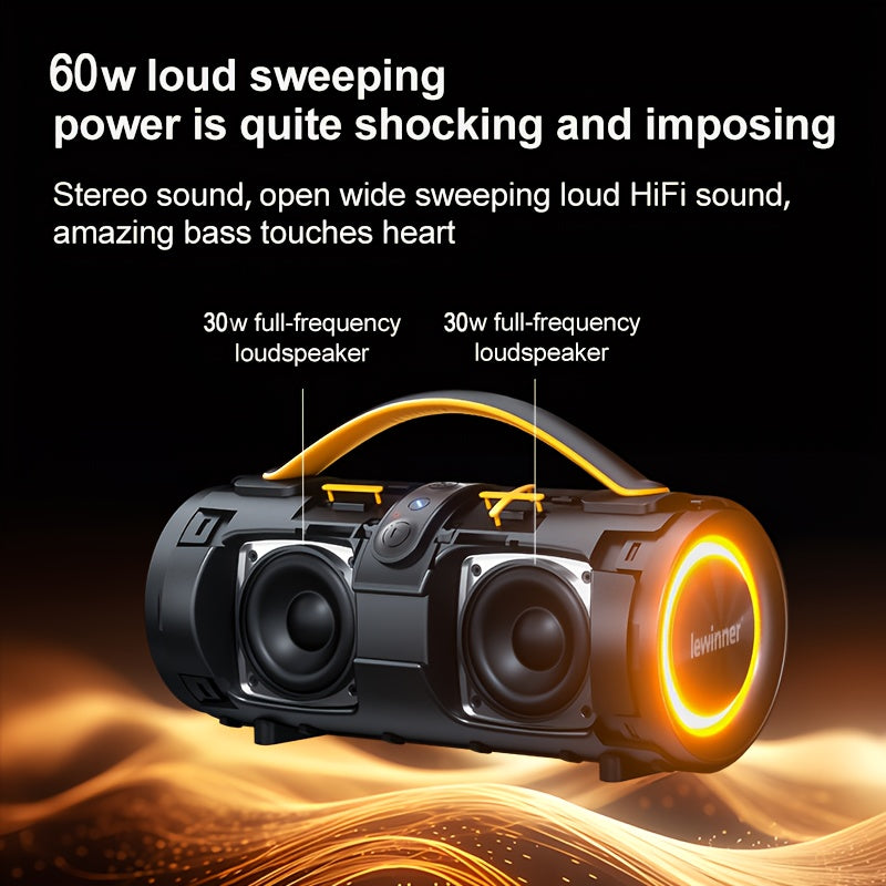 Lewinner Portable Wireless Speaker, Outdoor Speaker, 60W High-power Subwoofer, Loud Speaker, 7 Modes Of RGB Ambient Light, Long Battery Life, Suitable For Family Outdoor Parties