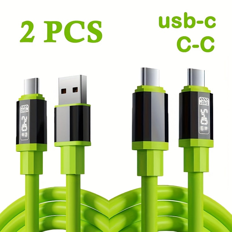 2pcs Matcha Green USB-c C-c Super Fast Charging Support Data Transfer, Convenient for Home Travel, In Car, Suitable for Android, Vivo, Xiaomi Redmi OPPO, General Motors Smartphone Charging Cable