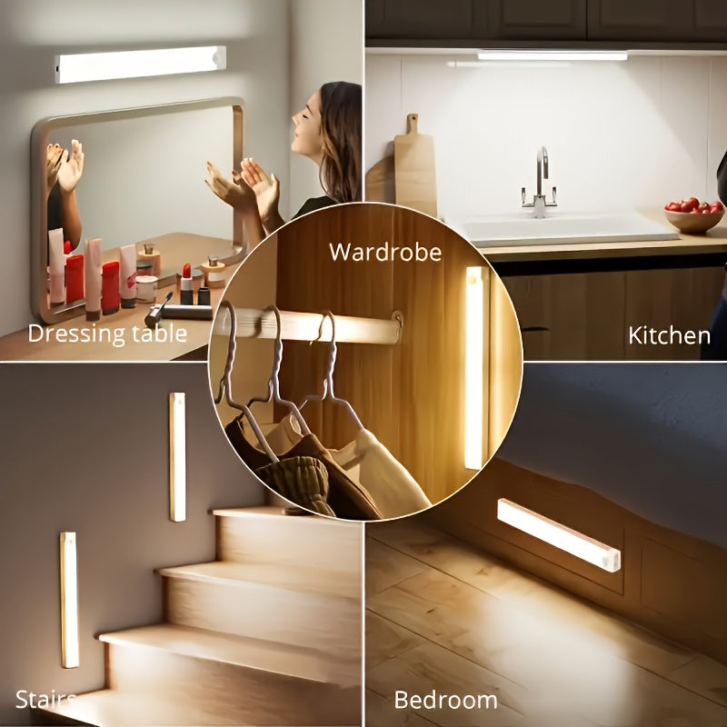 [USB Rechargeable Motion Lights] 6pcs Smart LED Motion Sensor Lights, LED Indoor Lighting Strips with USB Rechargeable Magnetic Night Lights, Sizes 3.94In/7.87In/11.81In, Detachable Cabinet Lights, Motion Sensors, Indoor Motion Lights, Stair Lighting, She