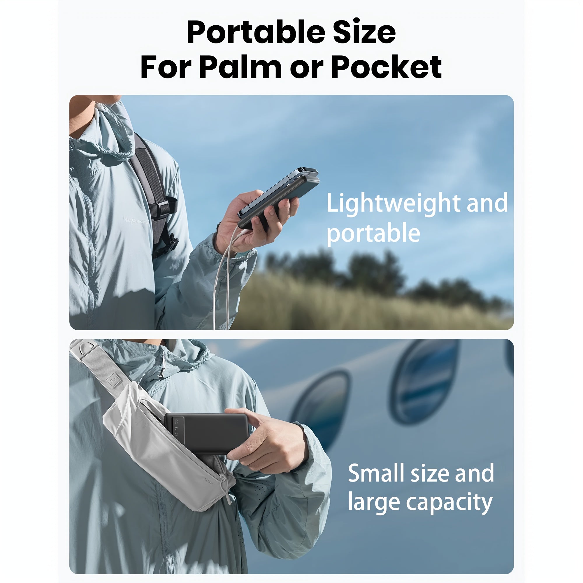 20000mah Large Capacity Mobile Power Supply, 5V2.1A Portable USB Charger, LED And Digital Display, For Ios/ Android Devices, 2xUSB Output, Type-c/ Micro Input, Safe And Stable Polymer Lithium Battery