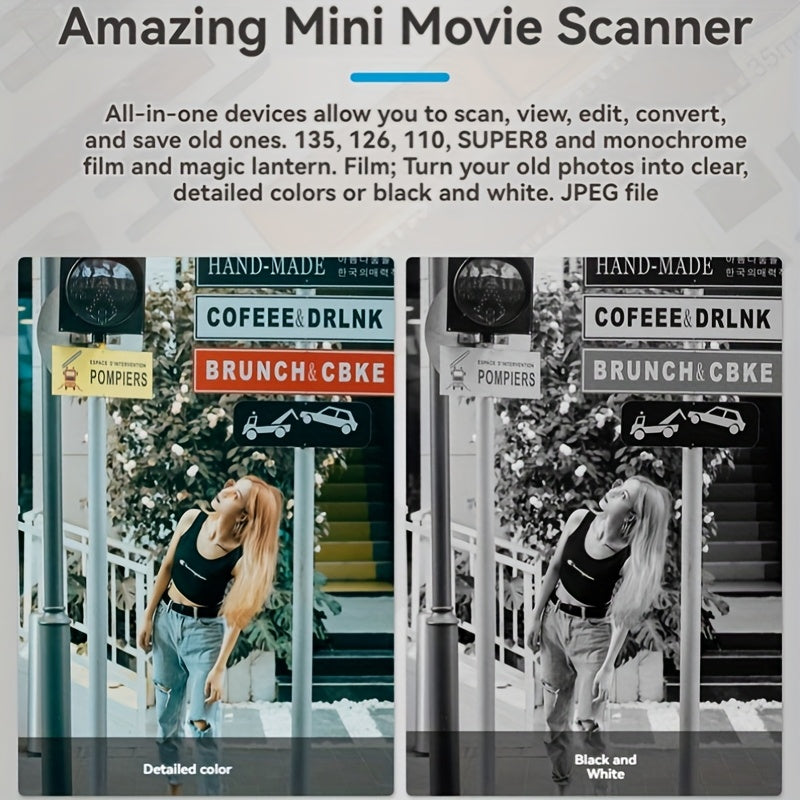 [10MP Film Scanner] Negative Film Scanner, Mini Movie Scanner, 10MP Negative Film & Slide Scanner with 2.0" LCD Screen, 1-Second Fast Scanning, Supports 35mm/110/Super8 Film & Slides, Converts Negatives to Digital JPEG, Easy-Load Design for Home Photo Arc